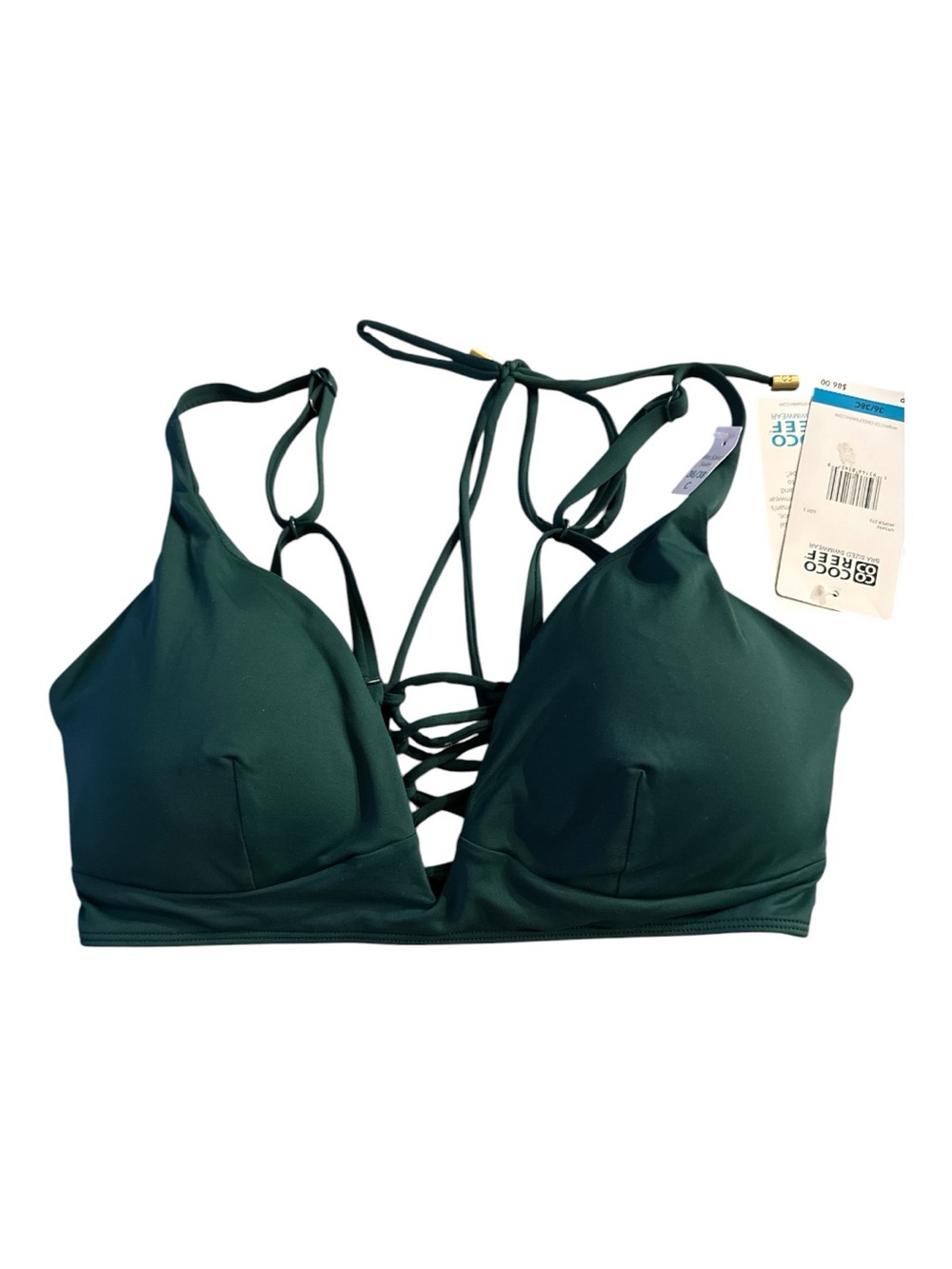 Coco Reef Astra Plunge Lace Up Bikini Top Jasper Green 36/38C Underwire Swim